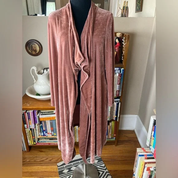 Suzanne Betro SB Mauve Pink Velvet Duster Kimono Cardigan Sz Large L - Picture 1 of 16